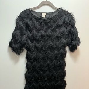 H&M Black Fur Zig Zag Pattern Short Dress
